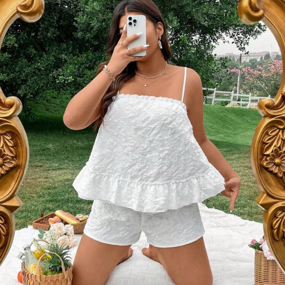 Chic White Lace Top and Shorts Set